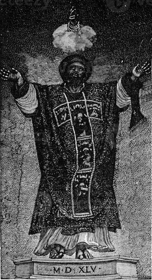 st. Mark van na titiaan, uitgevoerd in mozaïek- in 1545 door f. en v. courgette in de kathedraal van st. Mark in Venetië, wijnoogst gravure. foto