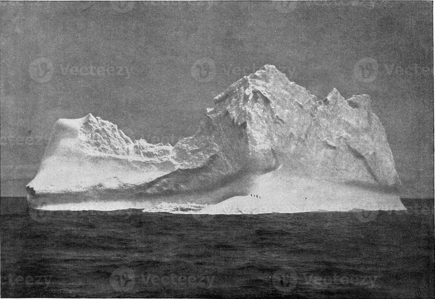een drijvend ijsberg in de zuidelijk regio van pele, wijnoogst gravure. foto