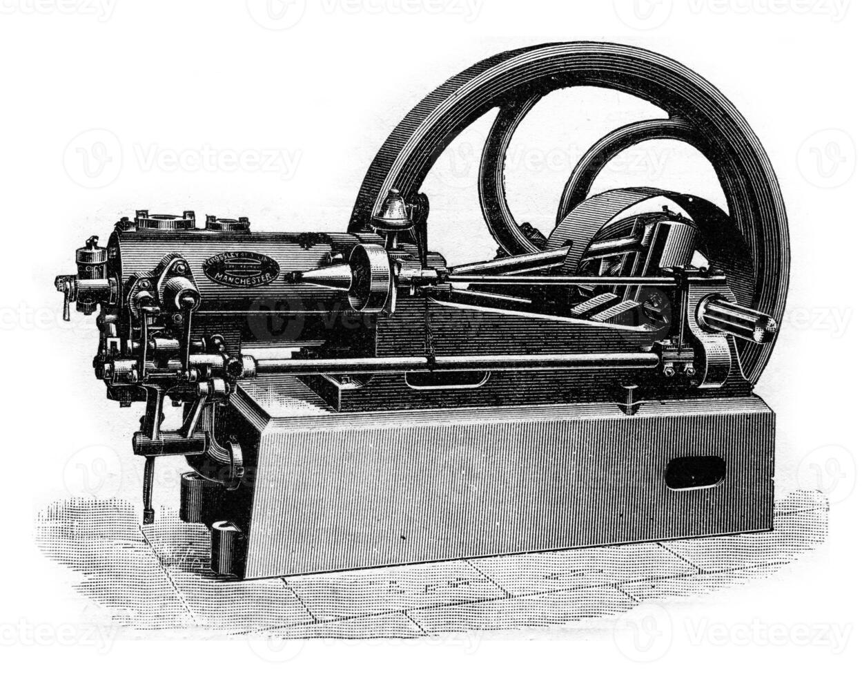 Crossley motor, wijnoogst gravure. foto