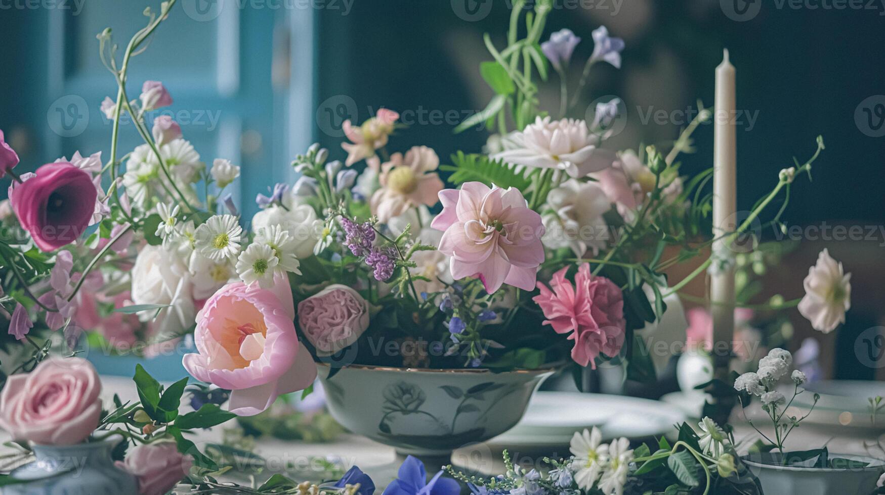 ai gegenereerd voorjaar bloemen in wijnoogst vaas, mooi bloemen regeling, huis decor, bruiloft en bloemist ontwerp foto