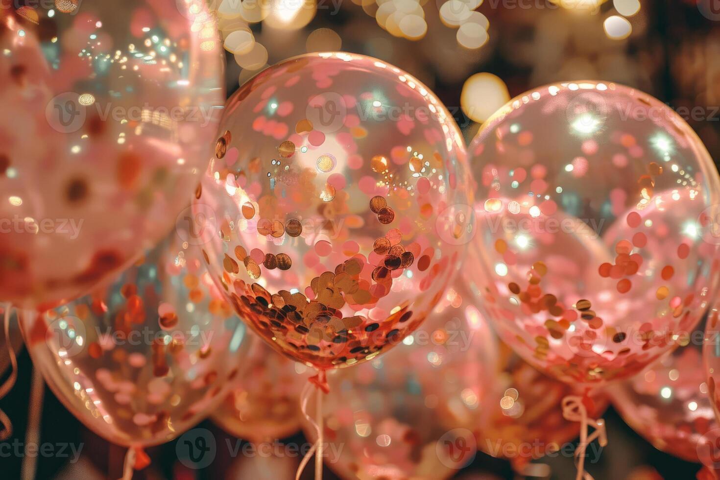 ai gegenereerd feestelijk roze ballonnen gevulde met schitteren confetti. generatief ai foto