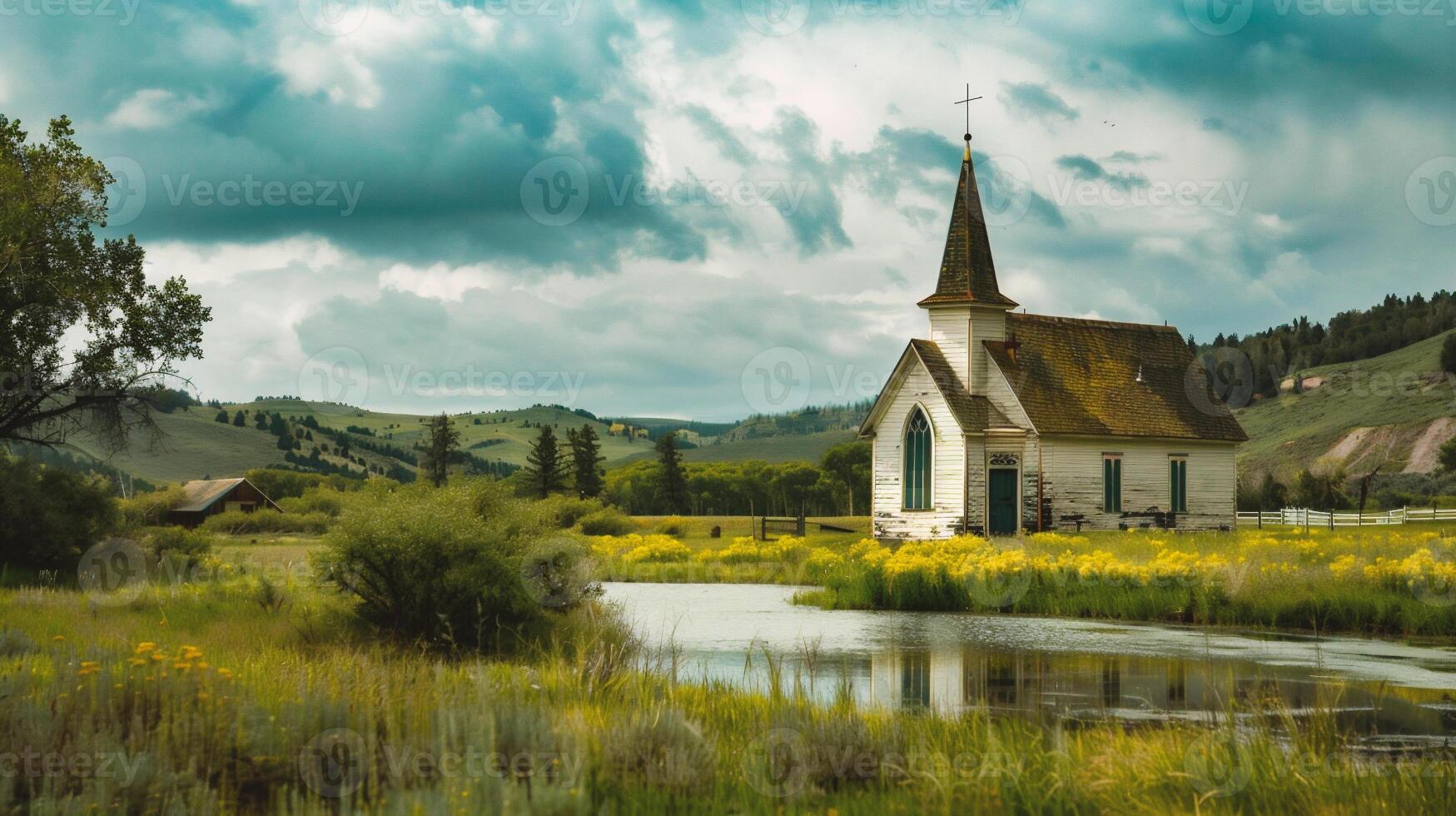 ai gegenereerd kerk van de in de platteland foto