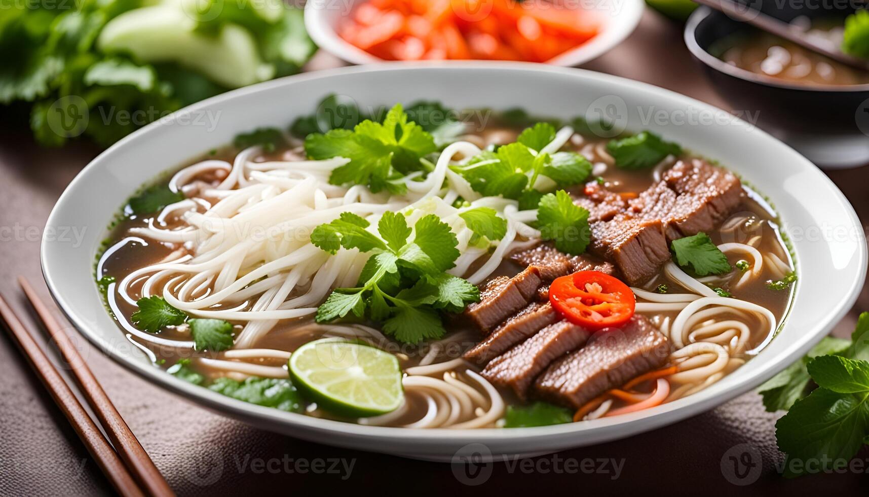 ai gegenereerd Vietnamees rundvlees noodle soep, pho bo foto
