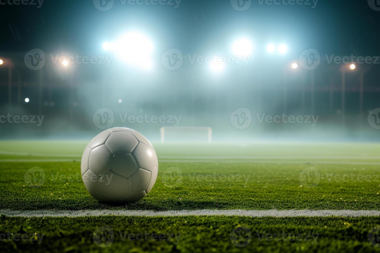 ai gegenereerd detailopname van voetbal bal in de stadion in de avond licht, generatief ai foto