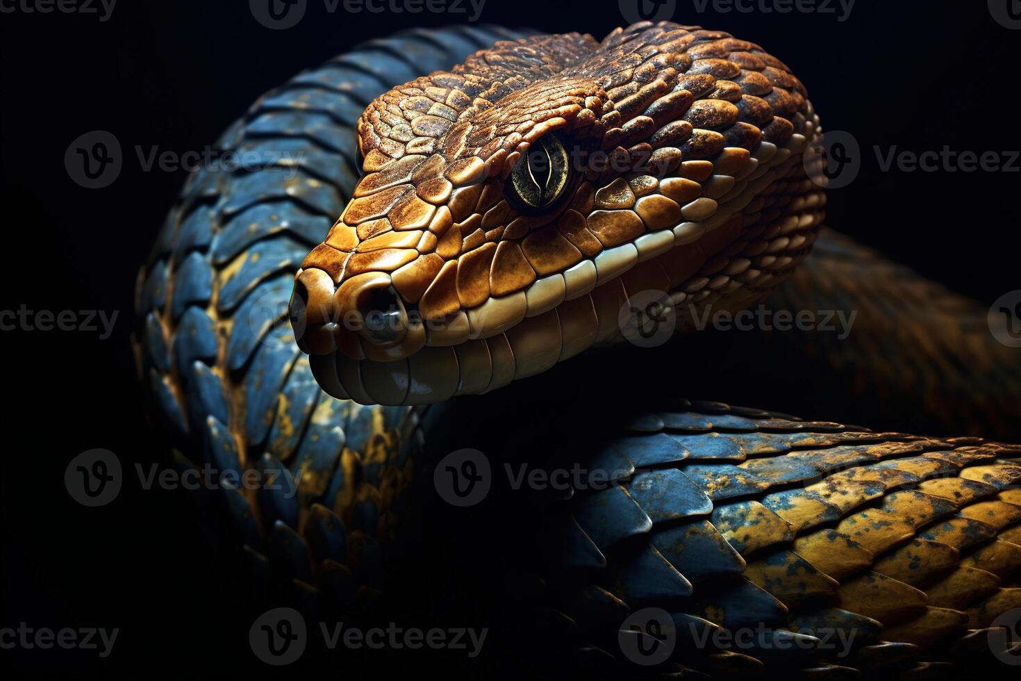 ai gegenereerd detailopname gevaarlijk groen slang, roofdier reptiel foto