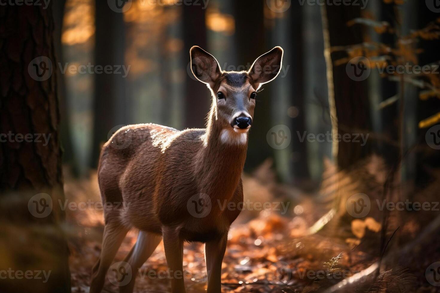 ai gegenereerd elegant hert in schemering Woud. gemaakt met generatief ai foto