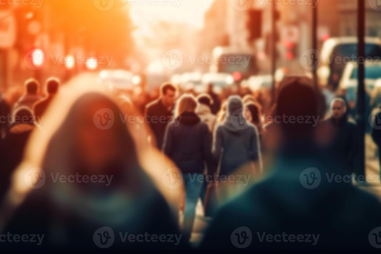 ai gegenereerd dynamisch stedelijk leven wazig menigte in snelbewegend stad straten met zacht bokeh. gemaakt met generatief ai foto