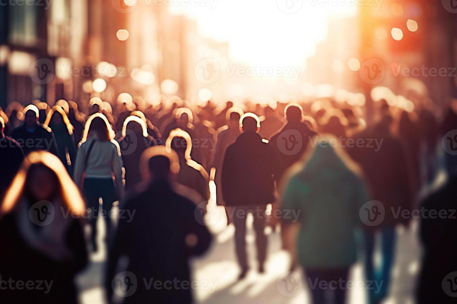 ai gegenereerd dynamisch stedelijk leven wazig menigte in snelbewegend stad straten met zacht bokeh. gemaakt met generatief ai foto