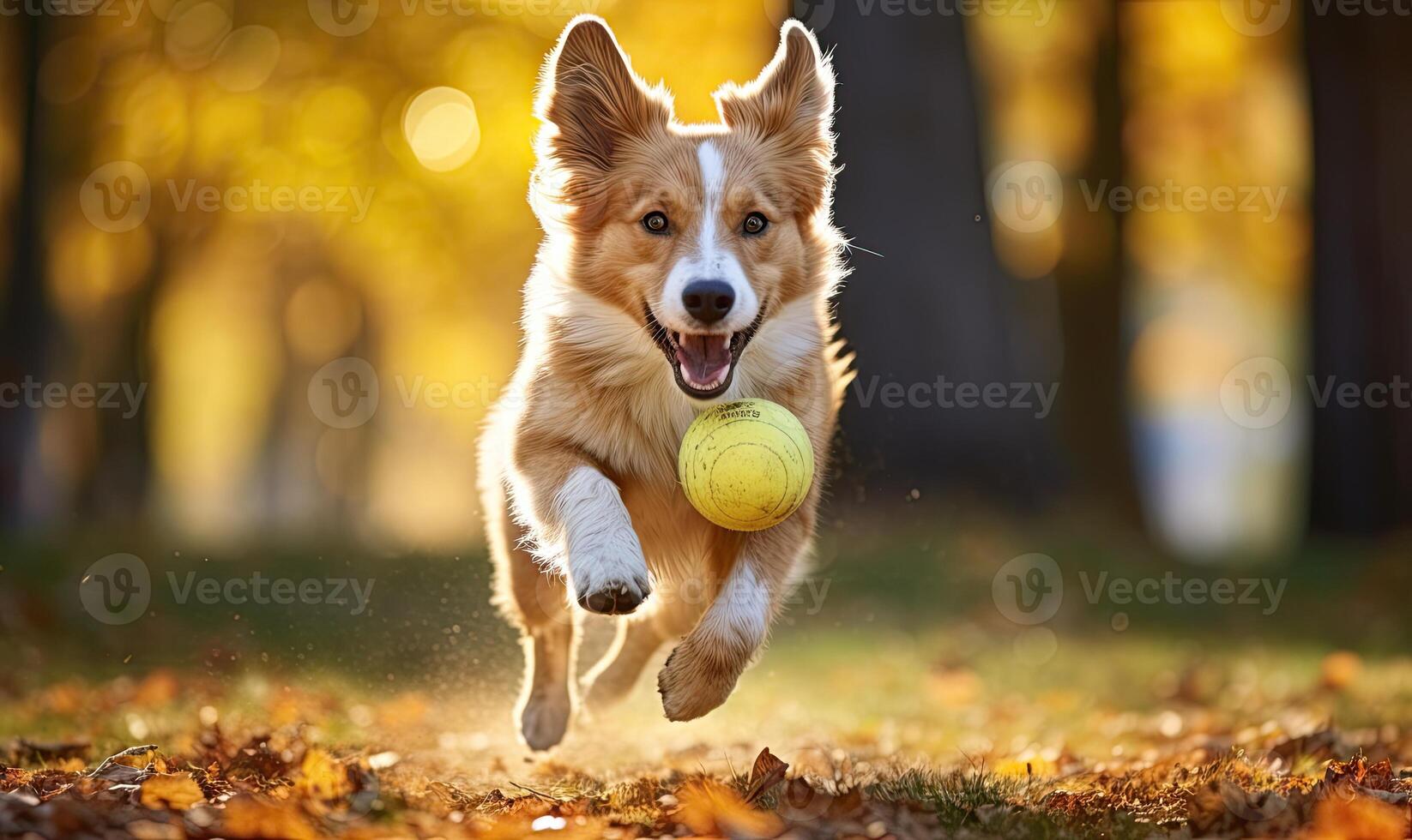 ai gegenereerd een speels hond achtervolgen een tennis bal foto