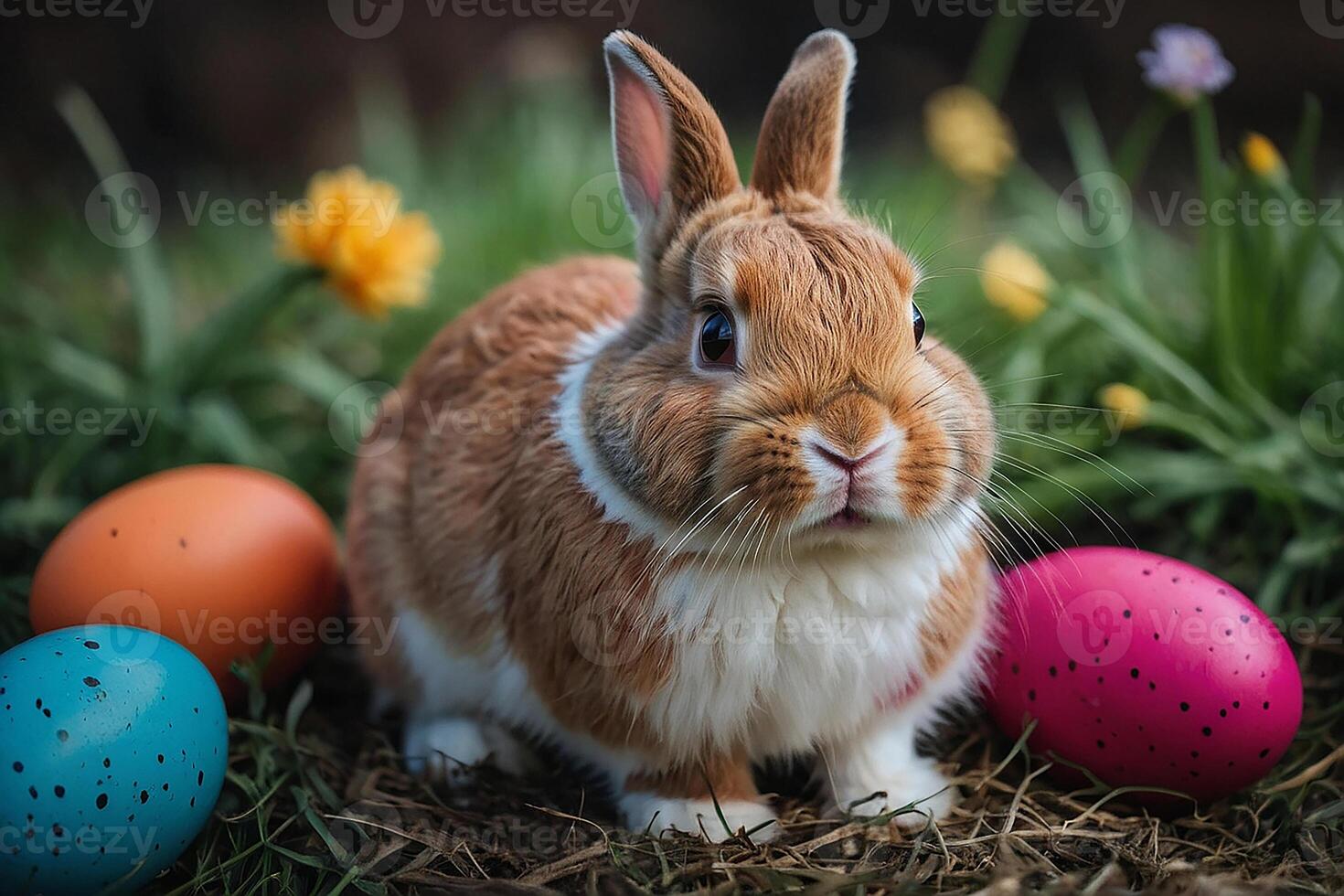 ai gegenereerd kleurrijk schattig Pasen konijn konijn en schattig glimlach foto