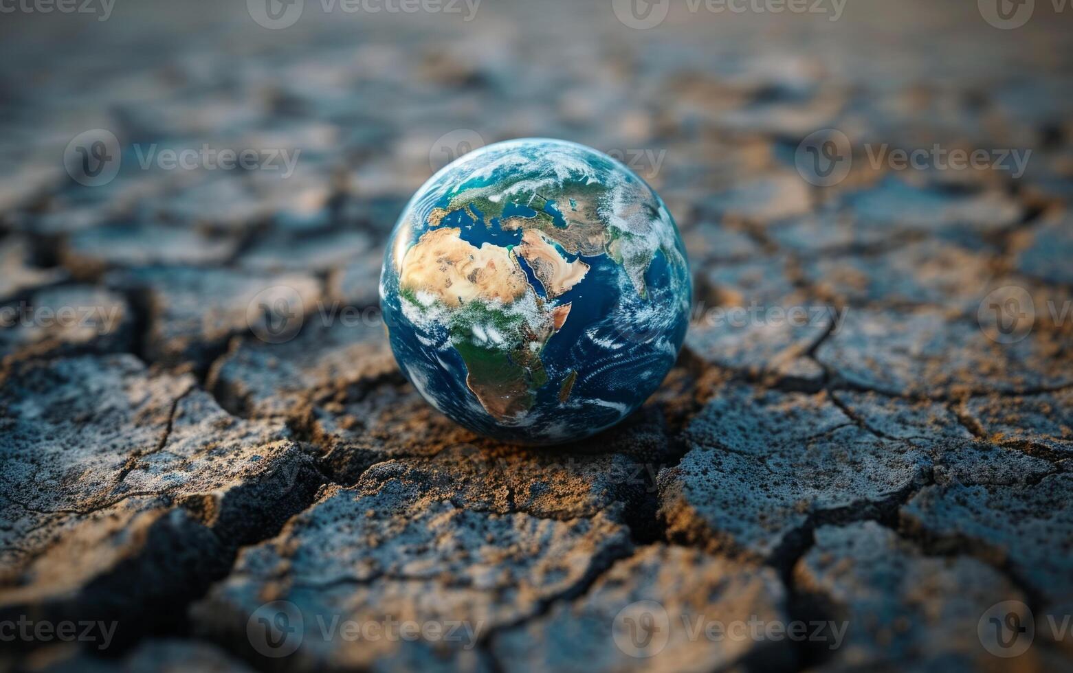 ai gegenereerd mini aarde model- Aan gebarsten grond betekenend klimaat wijziging foto