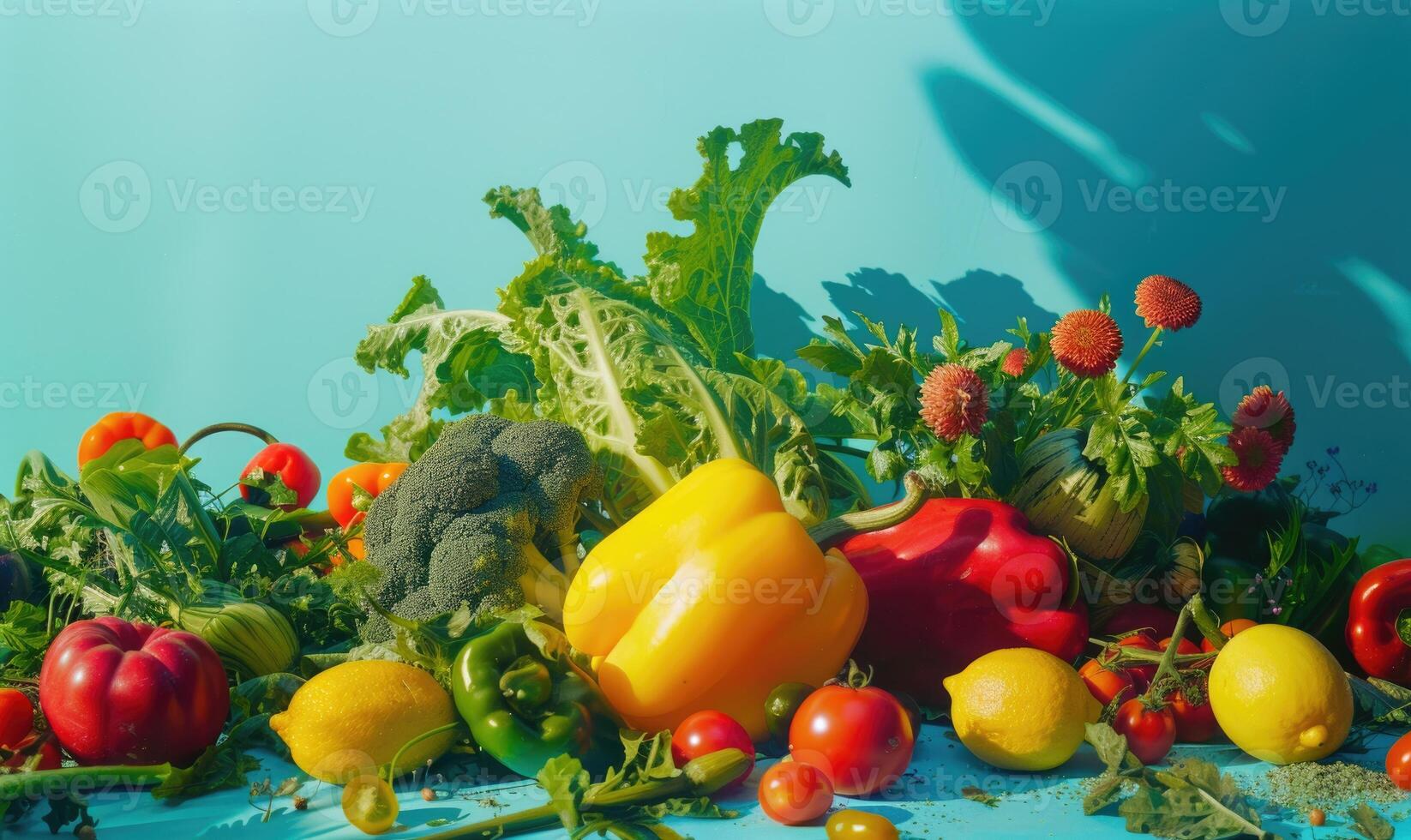 ai gegenereerd vers groenten Aan de tafel in de keuken. gezond voedsel concept. foto
