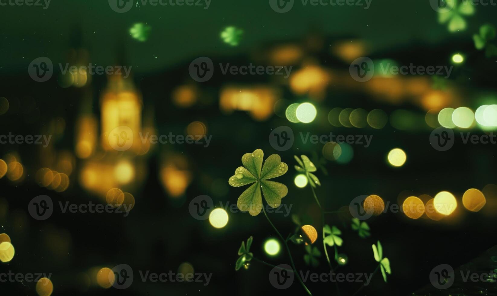 ai gegenereerd st. Patrick dag achtergrond met bokeh onscherp lichten foto