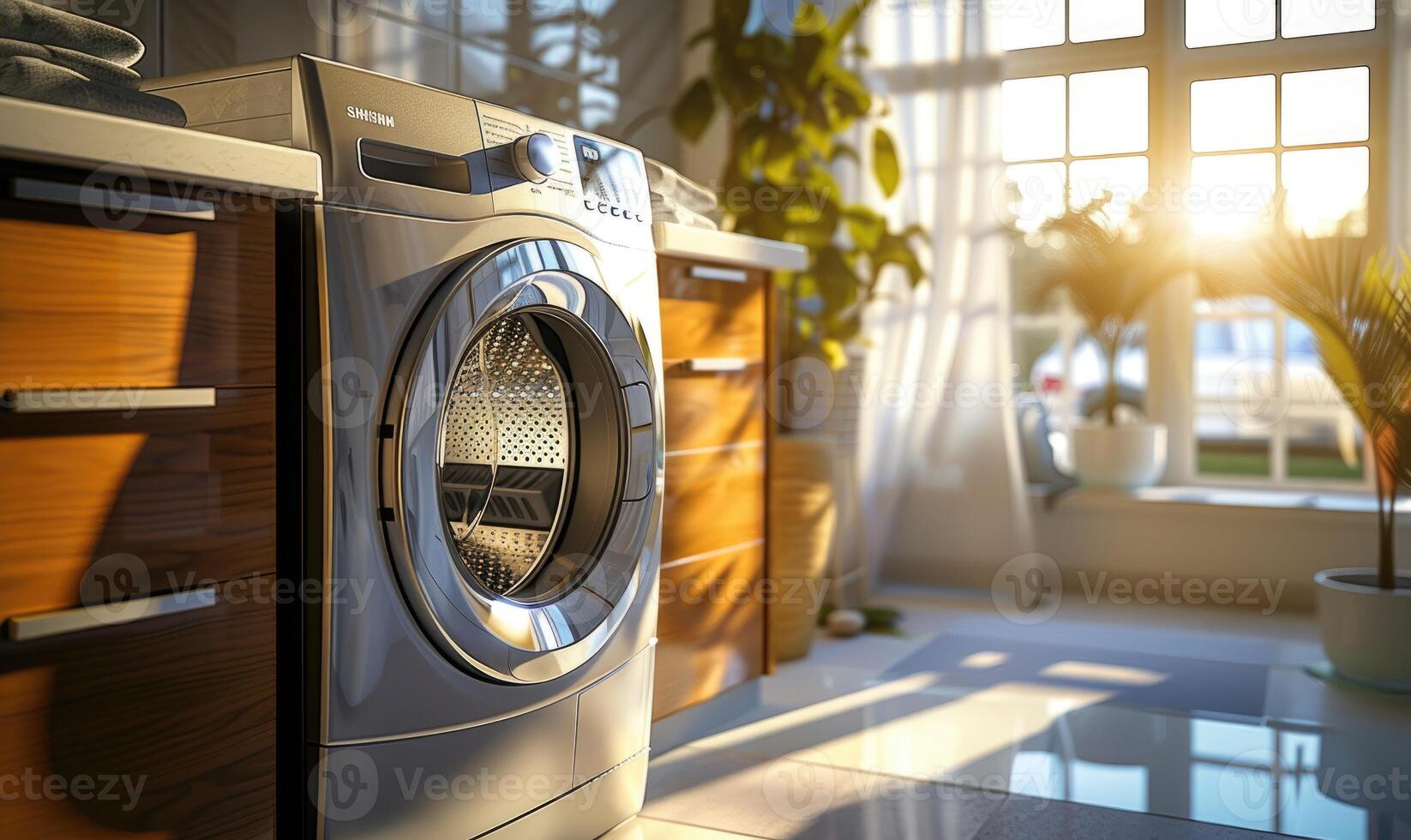 ai gegenereerd interieur van kamer met het wassen machine foto