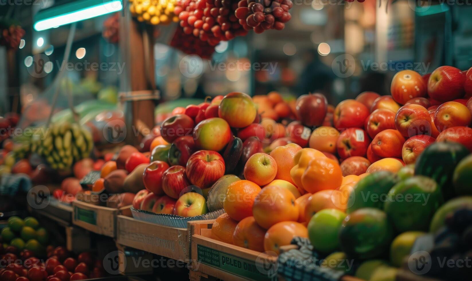 ai gegenereerd fruit en groenten Aan de teller van een markt foto