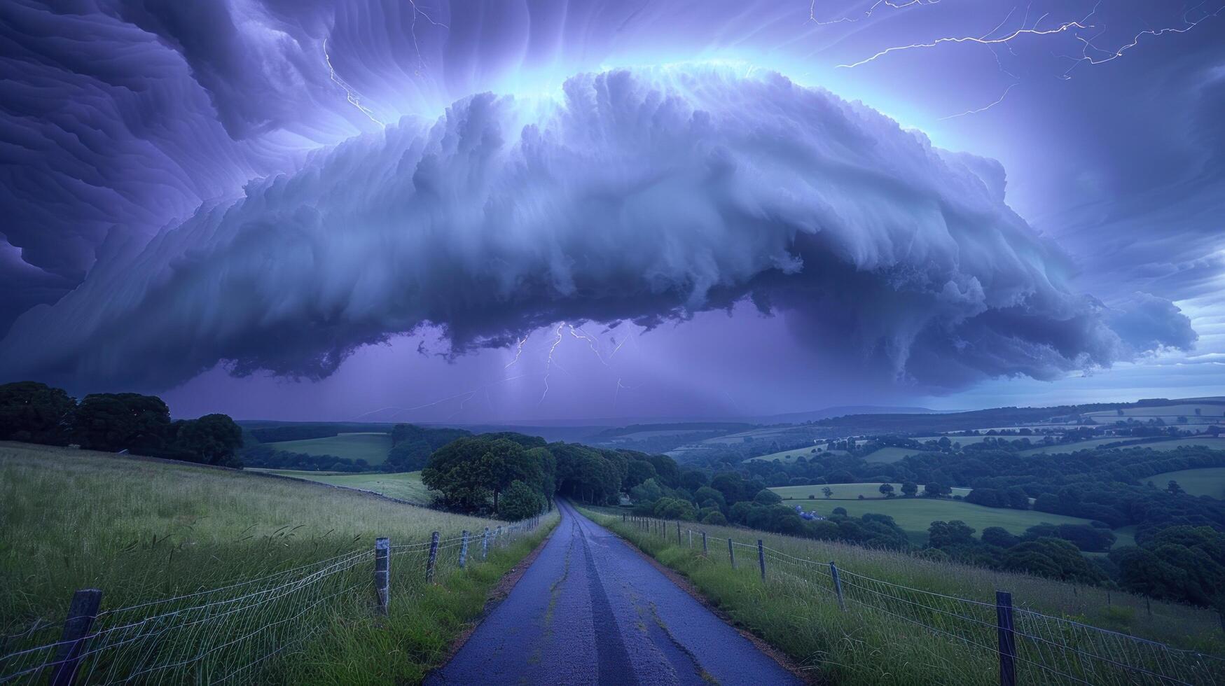 ai gegenereerd Purper en blauw lucht met overvloedig wolken foto