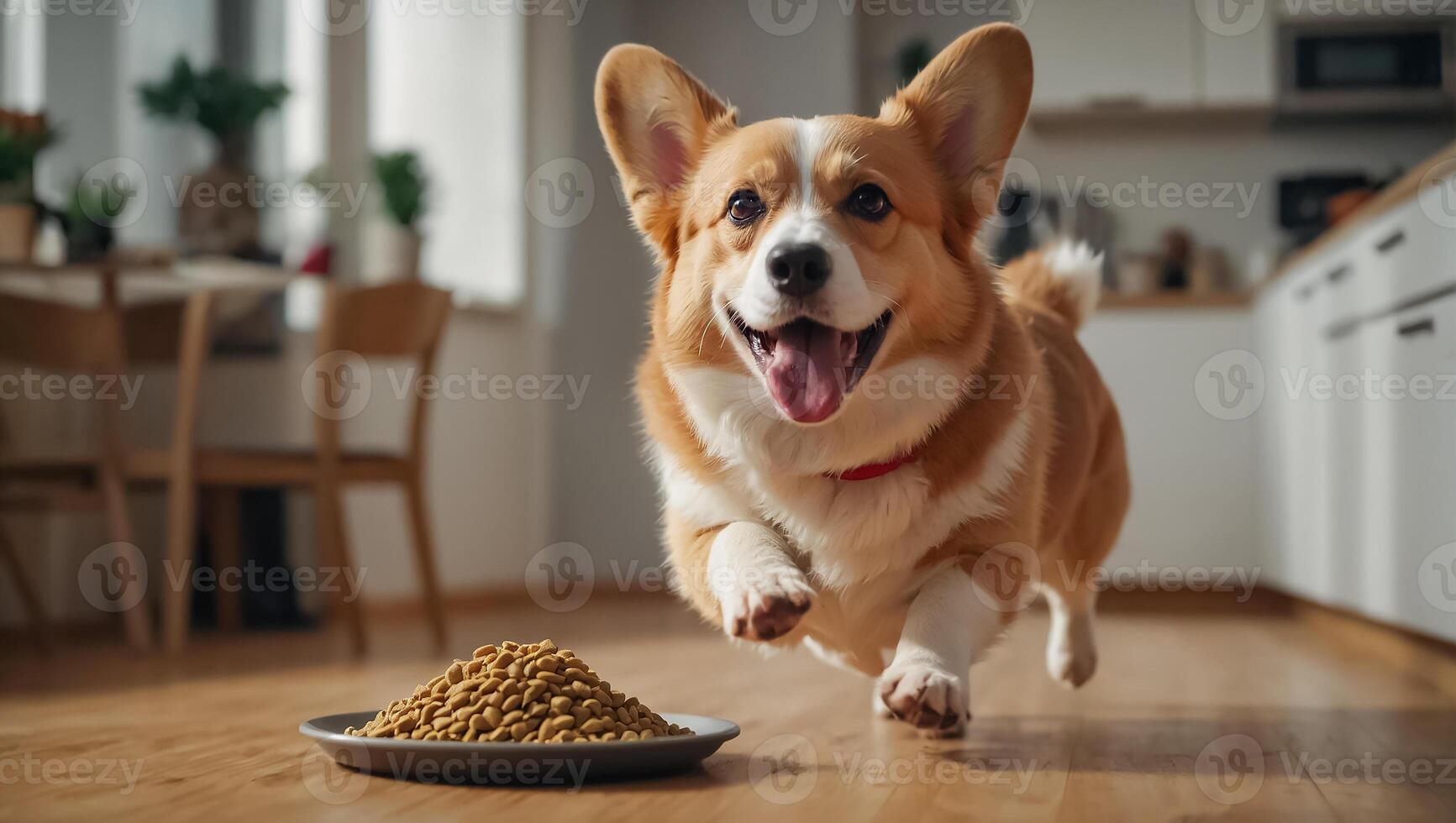 ai gegenereerd schattig hond met droog voedsel foto