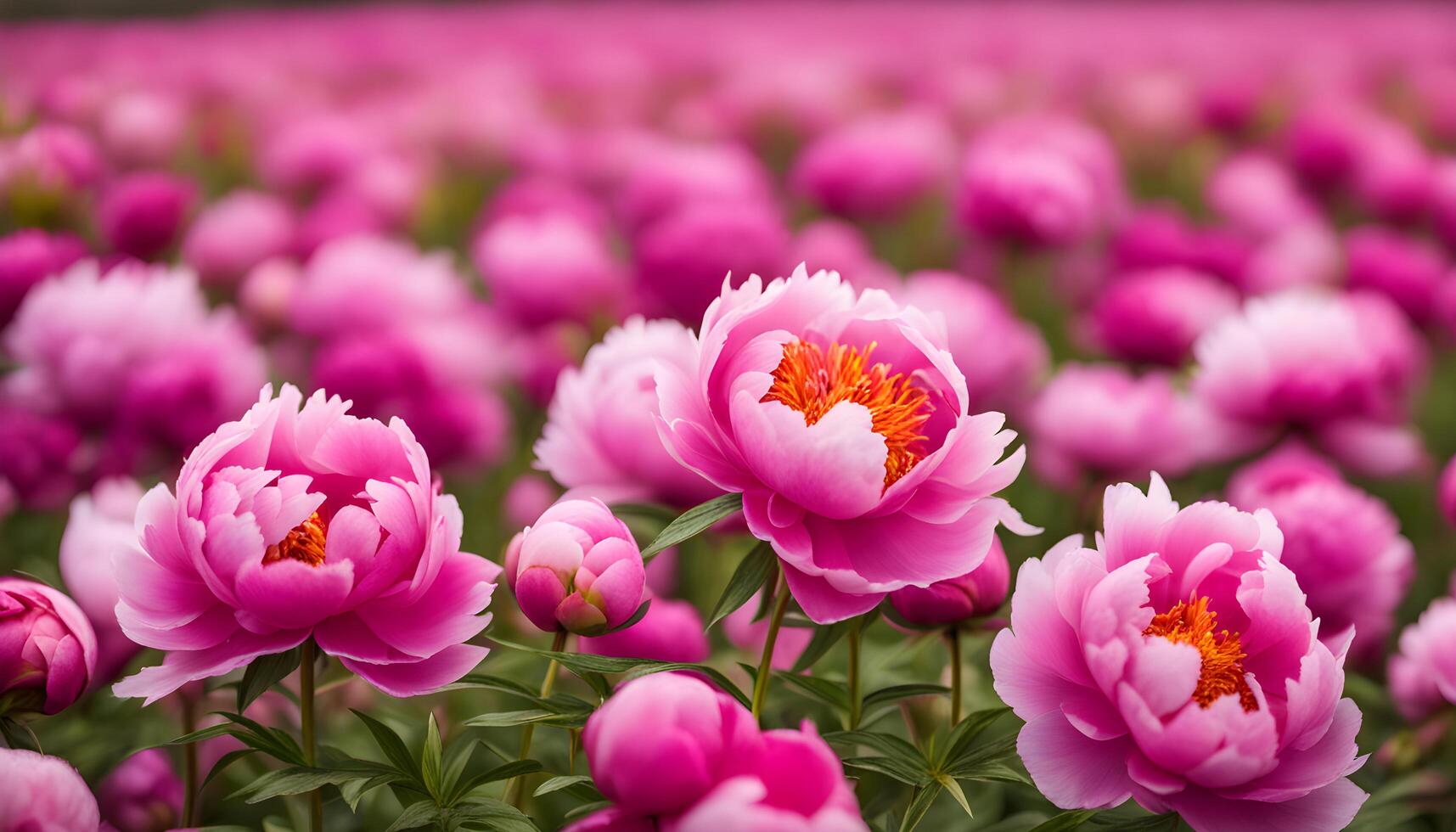 ai gegenereerd roze pioenen zijn bloeiend in een veld- foto