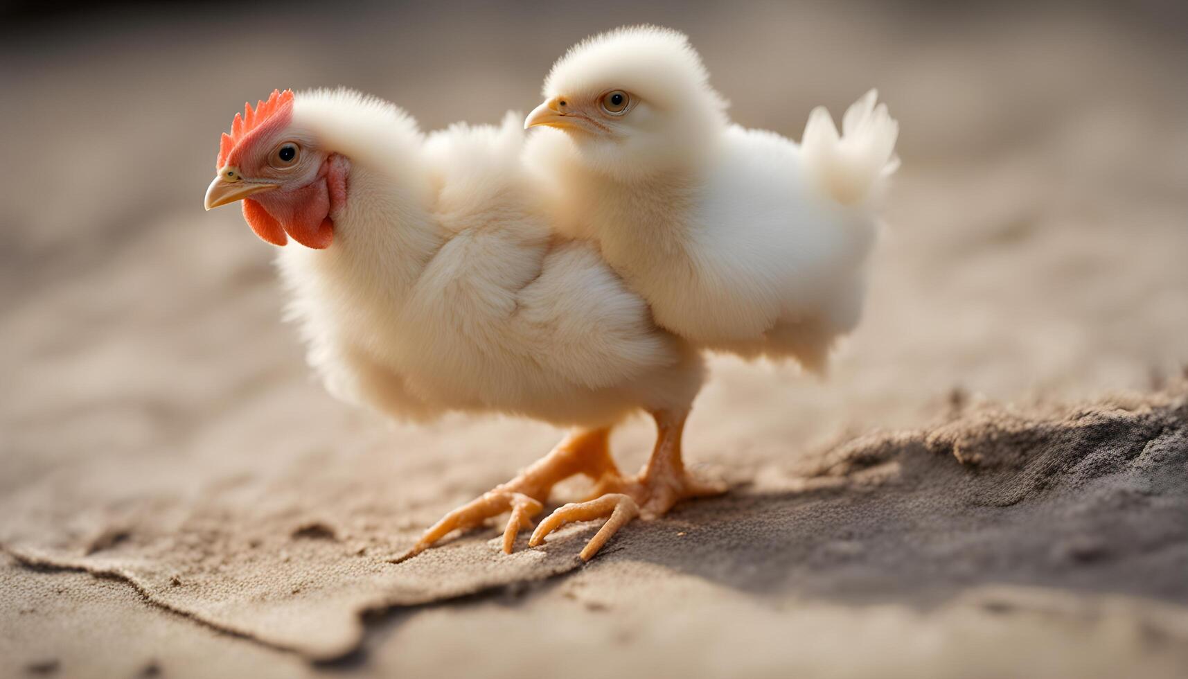 ai gegenereerd twee baby kippen staand Aan de grond foto