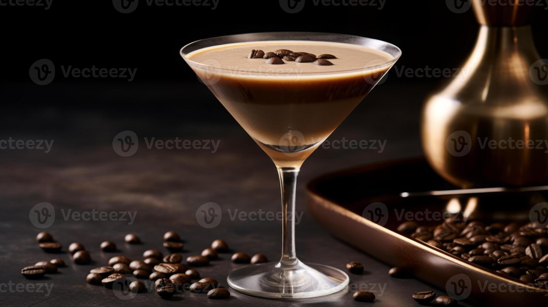 ai gegenereerd elegant koffie cocktail met romig gelaagde structuur foto