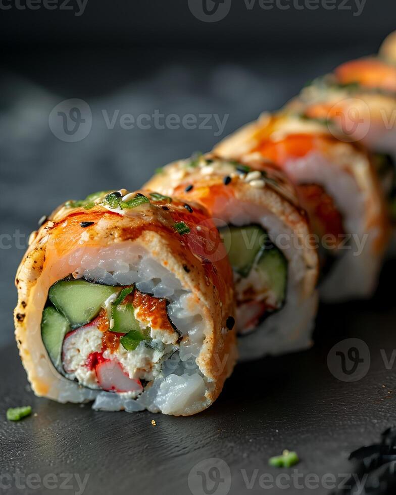 ai gegenereerd heerlijk Californië sushi rollen foto