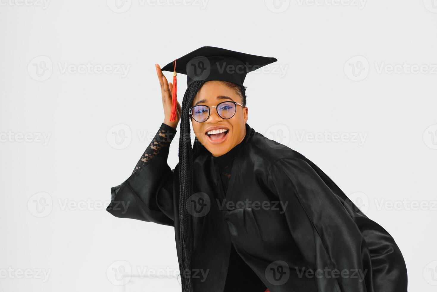 mooi Afrikaanse vrouw college afstuderen Bij diploma uitreiking foto