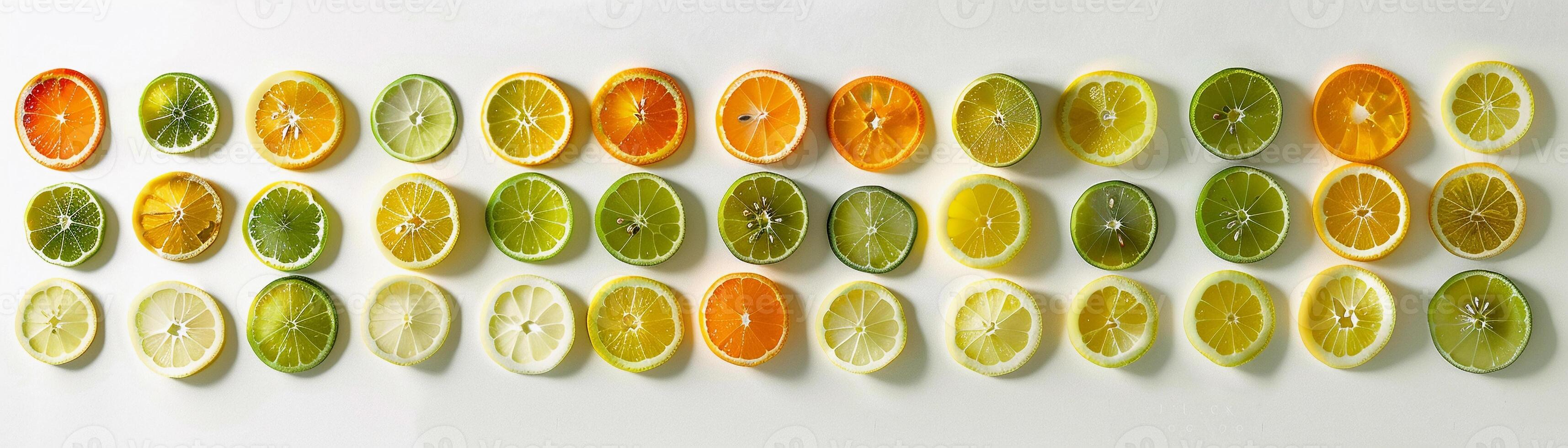 ai gegenereerd gesneden citrus, verscheidenheid van citrus fruit zo net zo sinaasappels citroenen en limoenen Aan een wit achtergrond, generatief ai, achtergrond beeld foto