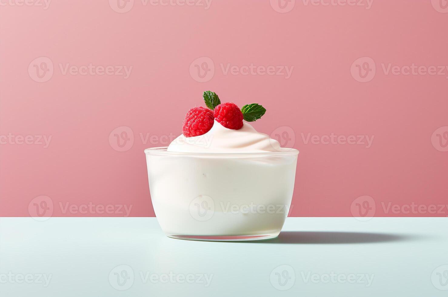 ai gegenereerd verzuren room, framboos yoghurt, saus, minimalistische yoghurt foto