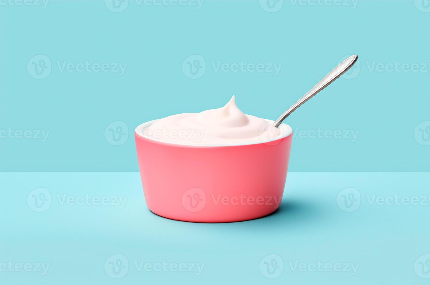 ai gegenereerd pot van yoghurt met lepel foto