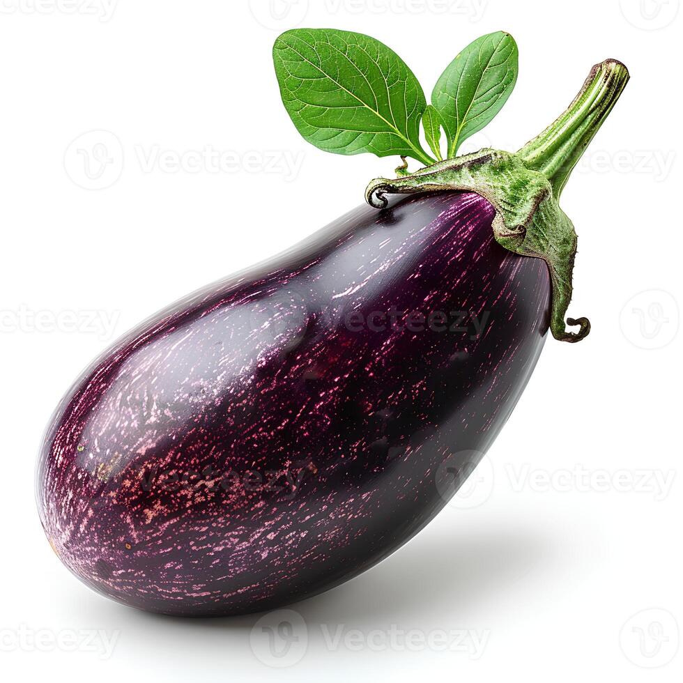 ai gegenereerd aubergine geïsoleerd Aan wit achtergrond met schaduw. aubergine groente geïsoleerd. aubergine top visie. biologisch groente aubergine vlak leggen foto