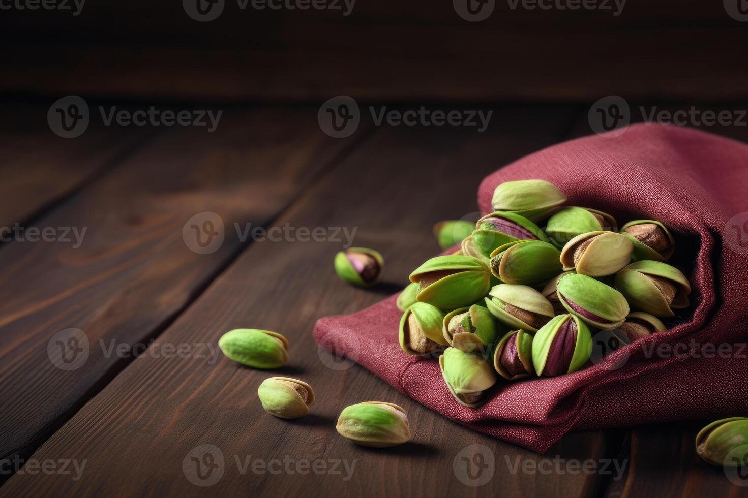 ai gegenereerd pistachenoten Aan houten achtergrond. foto