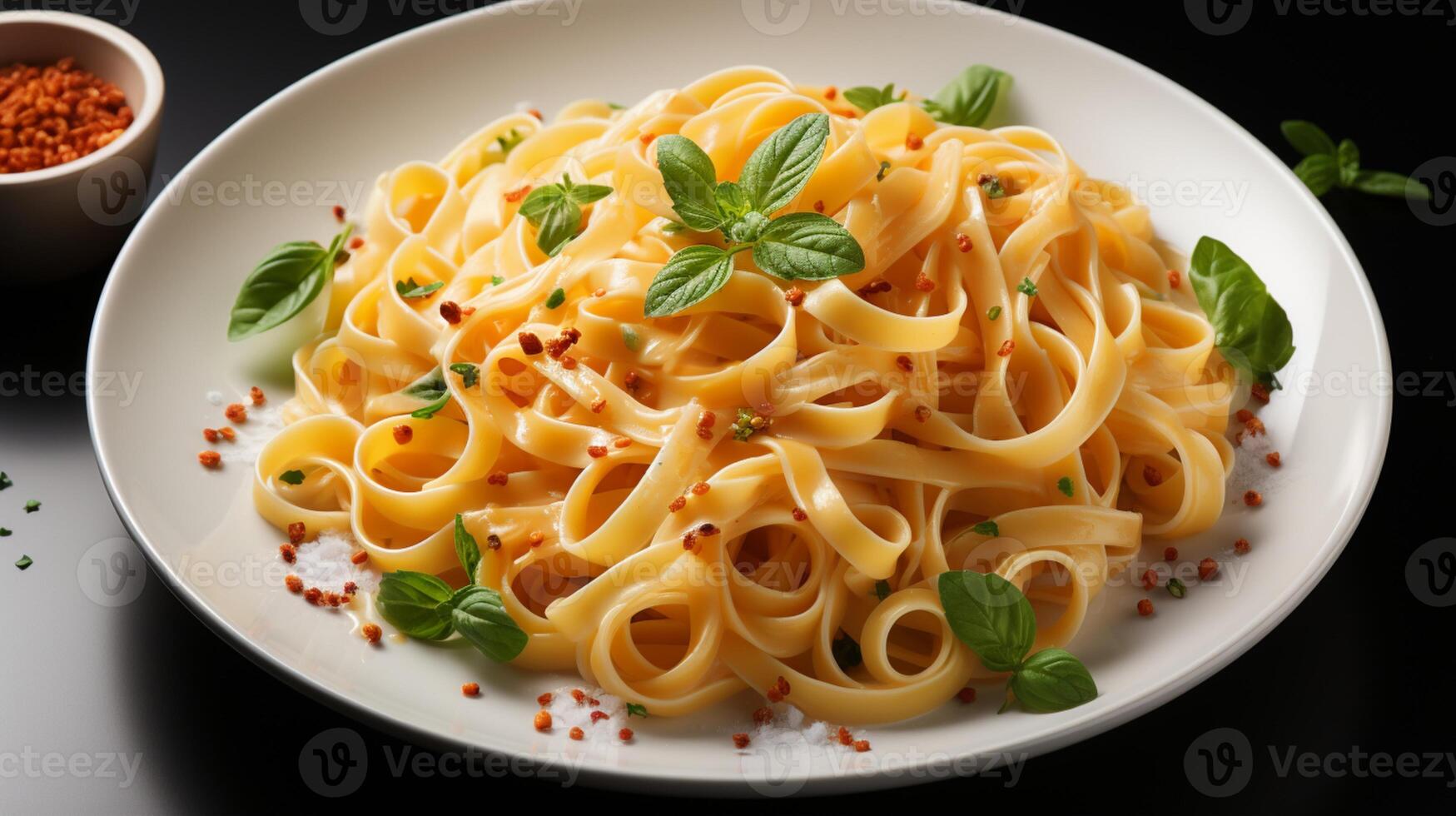 ai gegenereerd fettucine Italiaans noodle bolognese foto
