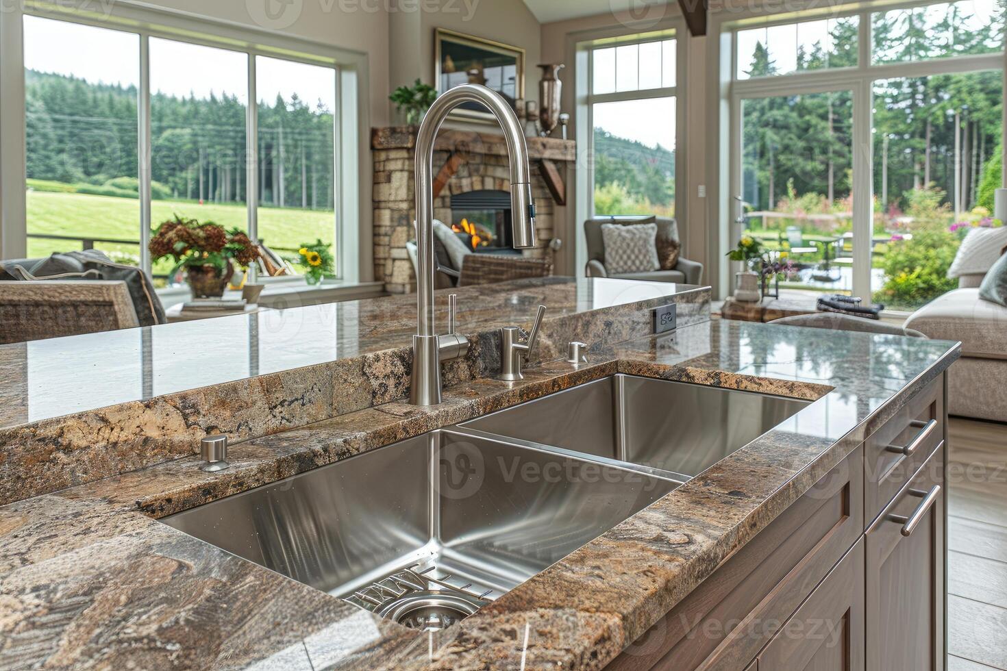 ai gegenereerd modern water keuken wastafel in huis reclame fotografie foto
