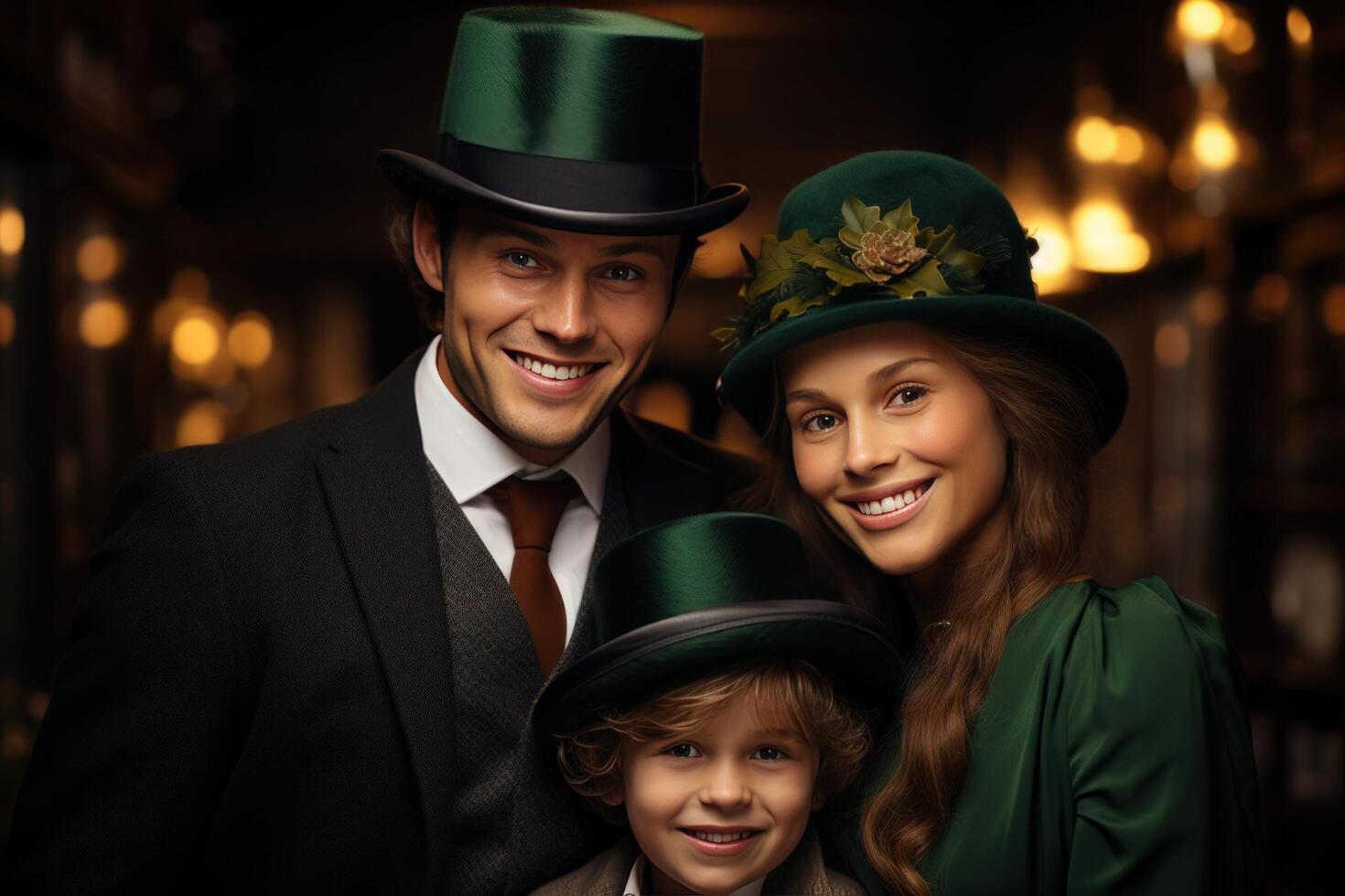 ai gegenereerd elegant familie in feestelijk kleding glimlachen samen foto