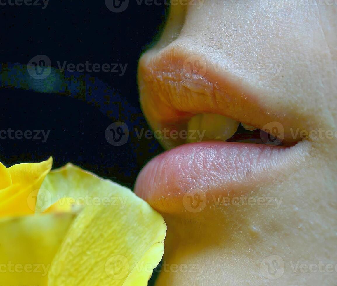 sexy lippen dichtbij visie foto, vrouw lippen met lippenstift detailopname achtergrond, gezicht detail portret foto
