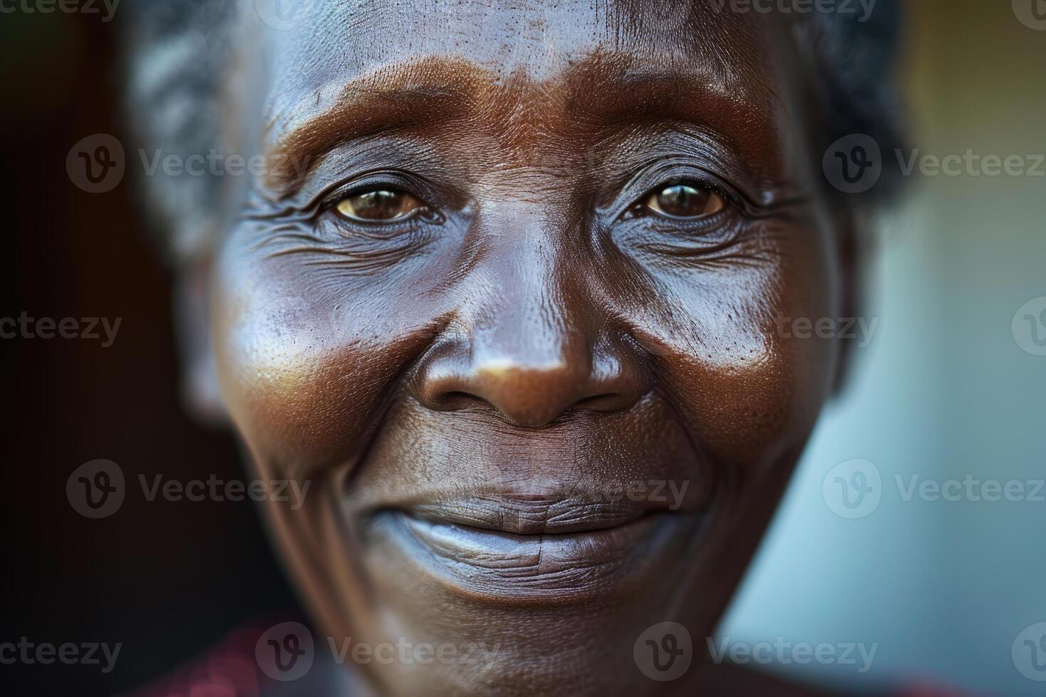 ai gegenereerd gelukkig ouderen Afrikaanse vrouw detailopname portret foto