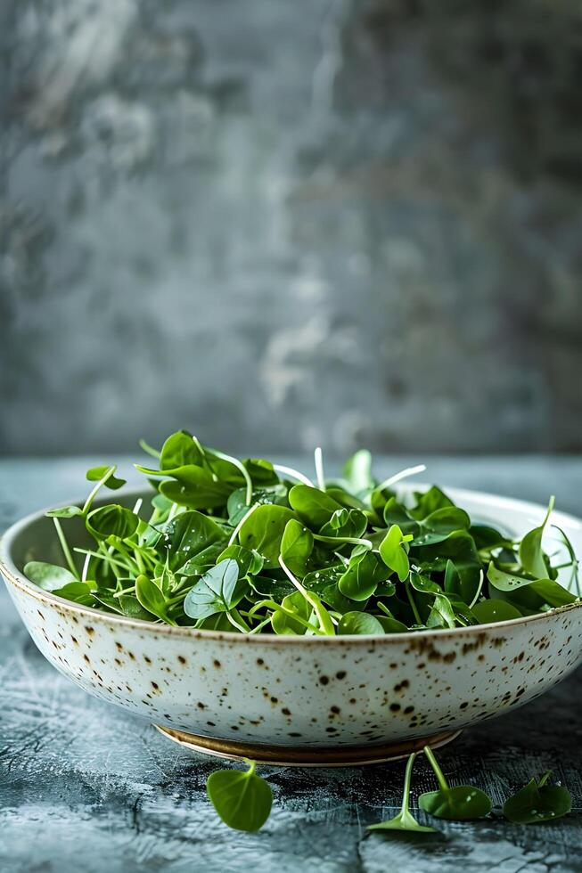 ai gegenereerd levendig Groenen waterkers salade foto