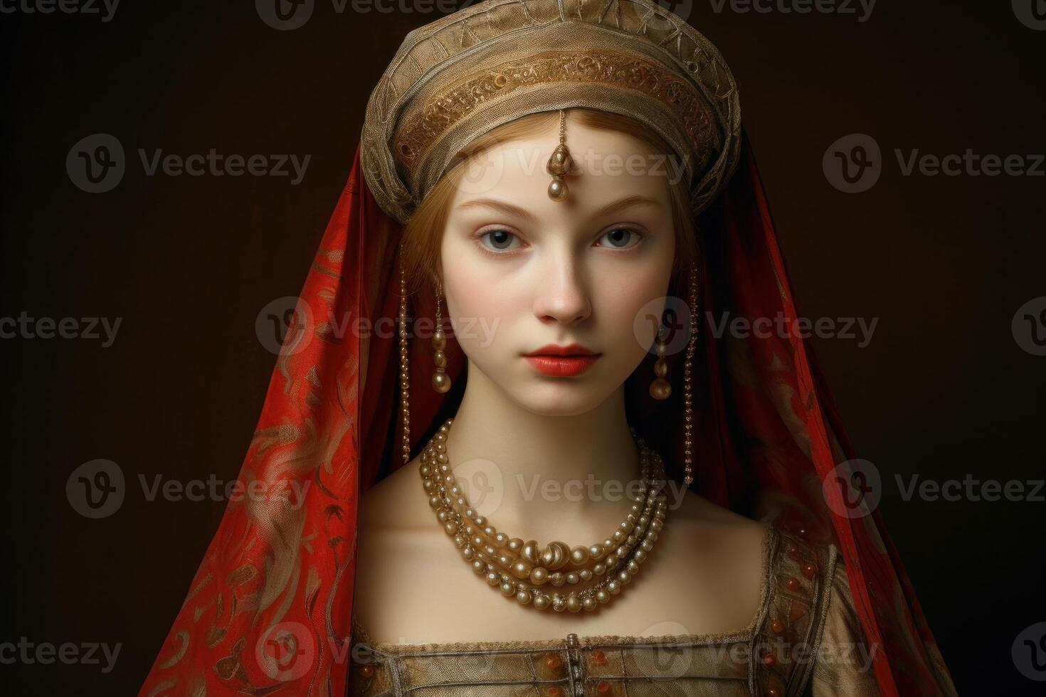 ai gegenereerd ingewikkeld Renaissance vrouw portret kostuum. genereren ai foto