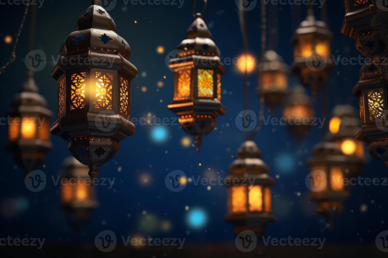ai gegenereerd geestelijk Ramadan Gefeliciteerd. voedsel lantaarn ontwerp foto