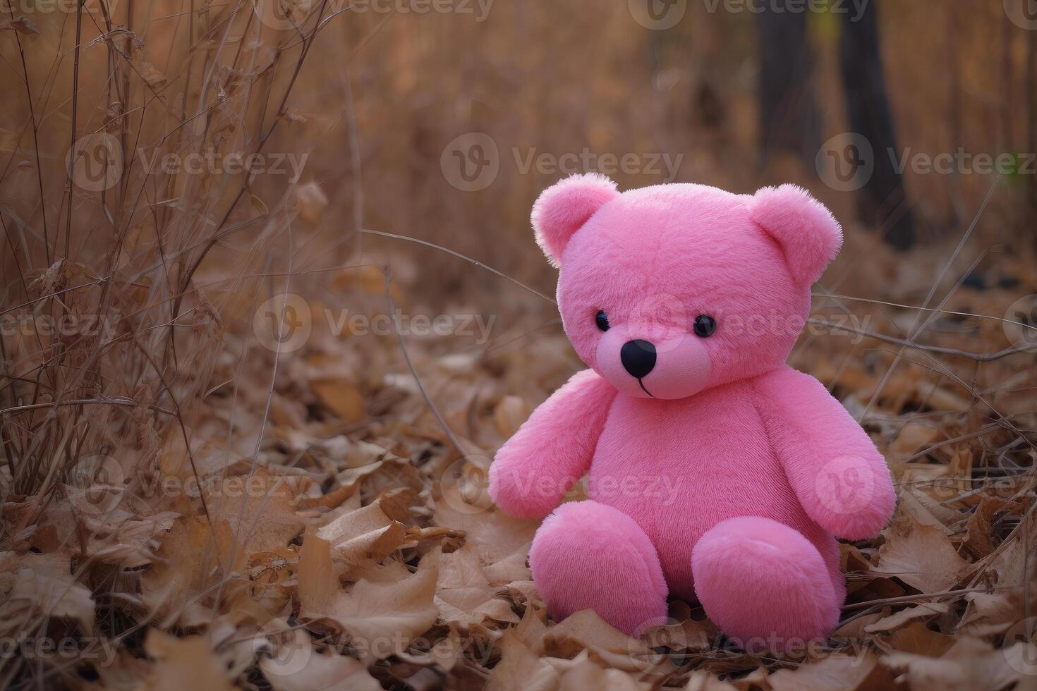 ai gegenereerd knuffelig roze beer speelgoed- dier. genereren ai foto