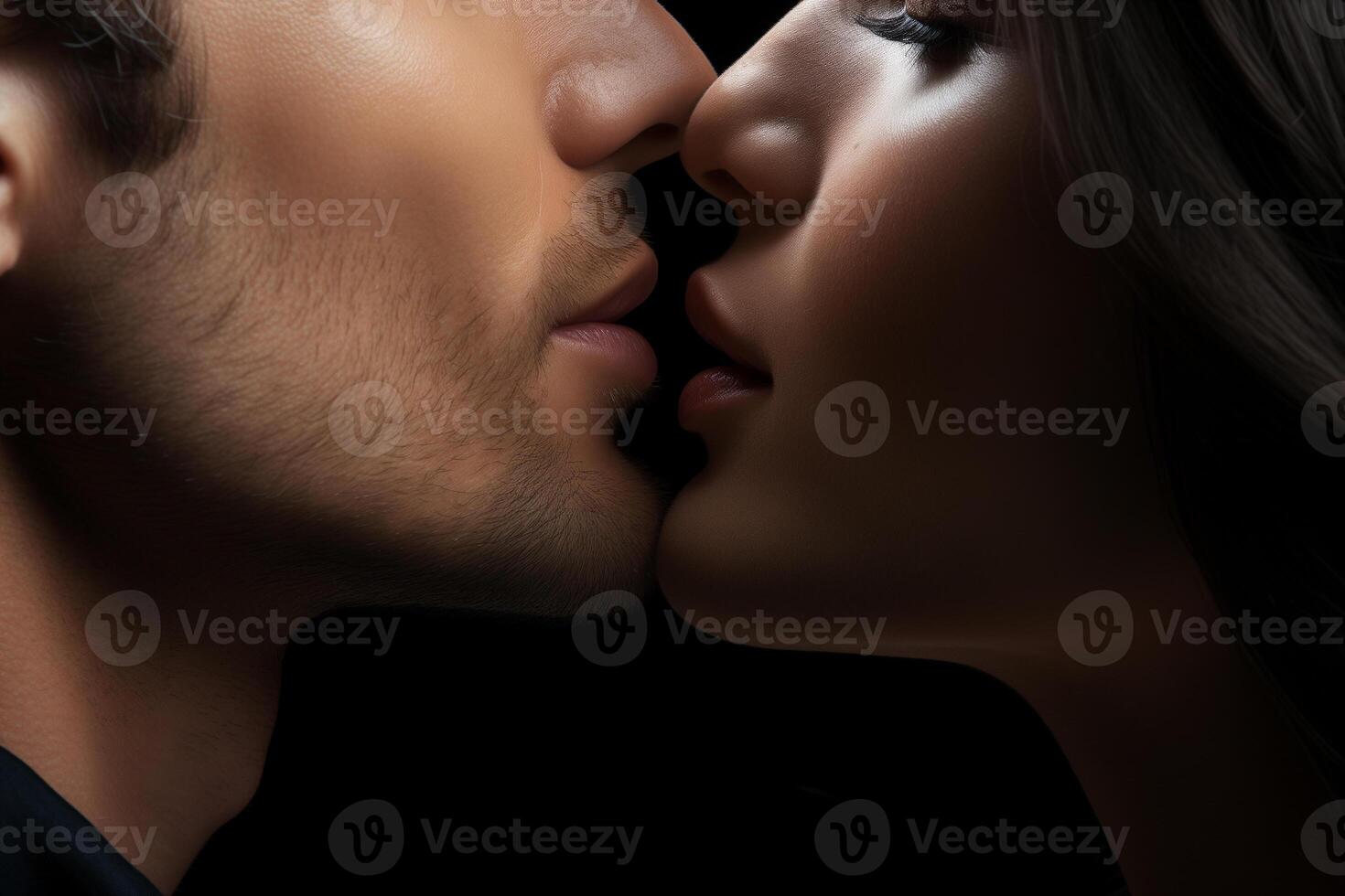 ai gegenereerd een Mens en vrouw zoenen Aan de lippen foto