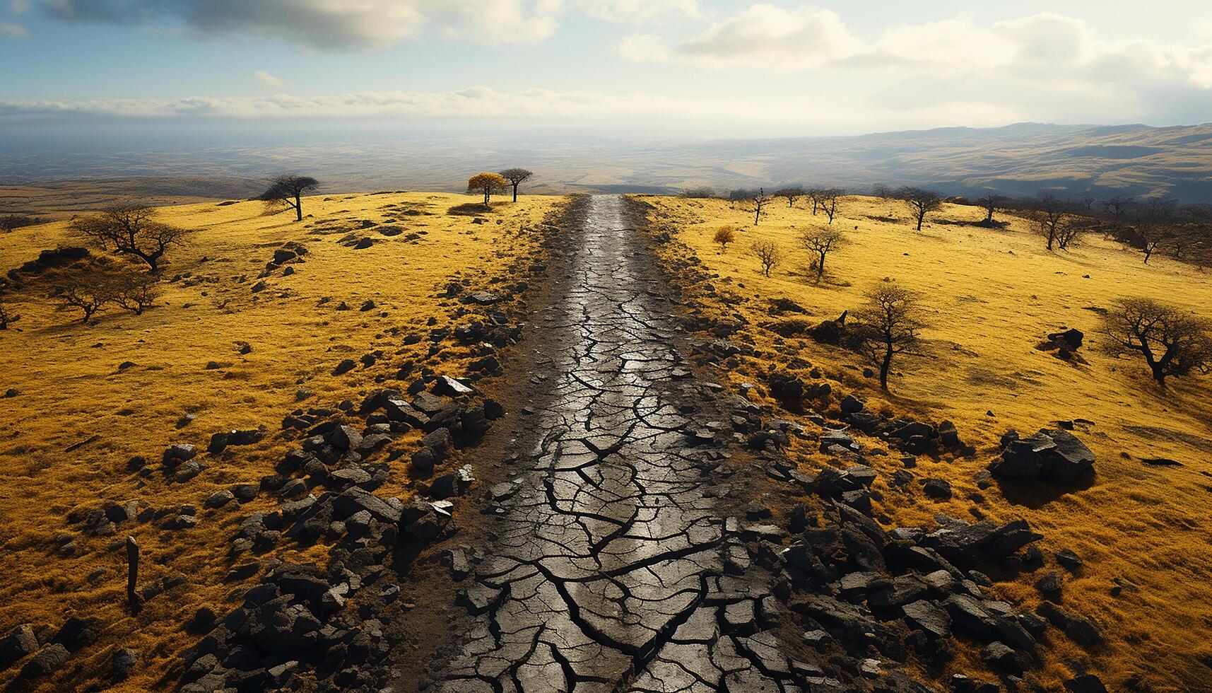 ai gegenereerd Afrikaanse zonsondergang verven droog grasland met schoonheid in natuur gegenereerd door ai foto