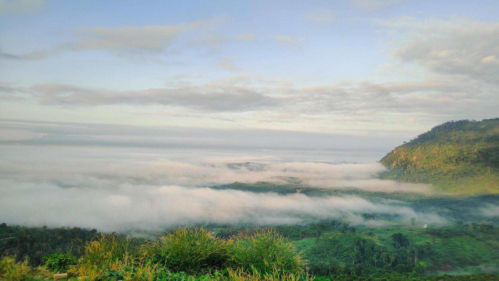 natuurlijk visie van bergen gedekt met dauw monteren boga gelegen in oosten- Kalimantan foto