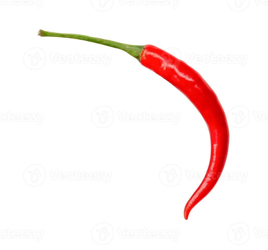 top visie van gebogen rood Chili peper geïsoleerd Aan wit achtergrond met knipsel pad foto