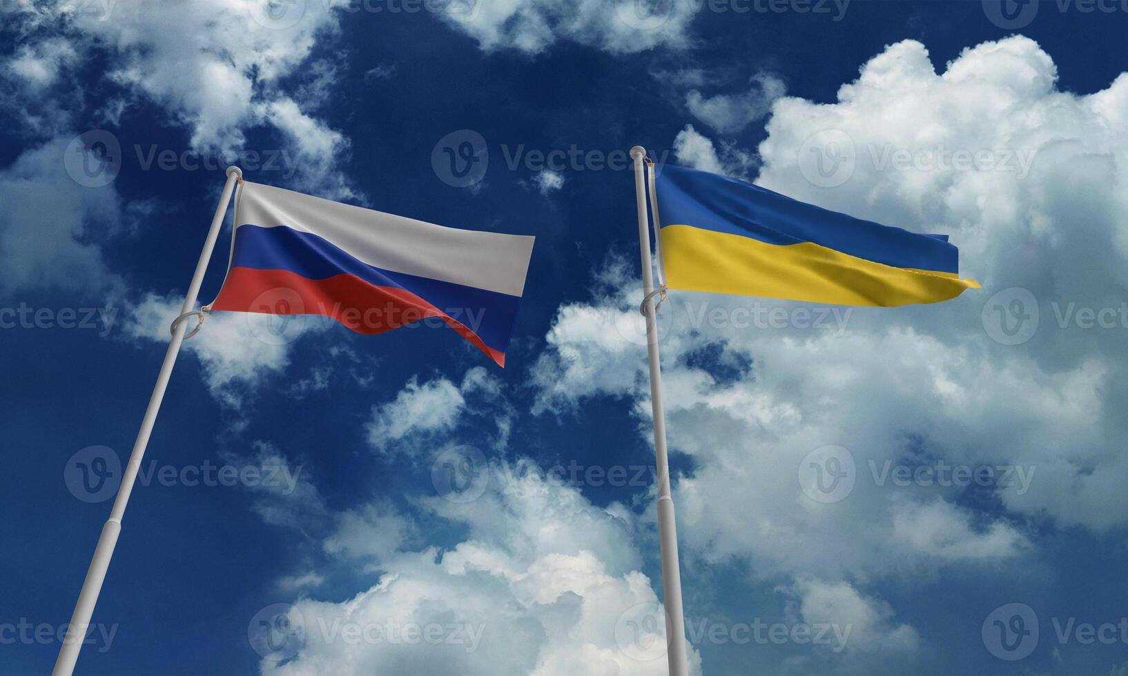 Rusland Oekraïne land vlag golvend top visie blauw lucht wolk wit achtergrond behang oorlog leger aanval strijd politiek Europa kiev invasie regering vrijheid verwoesting economie Krim bedrijf foto