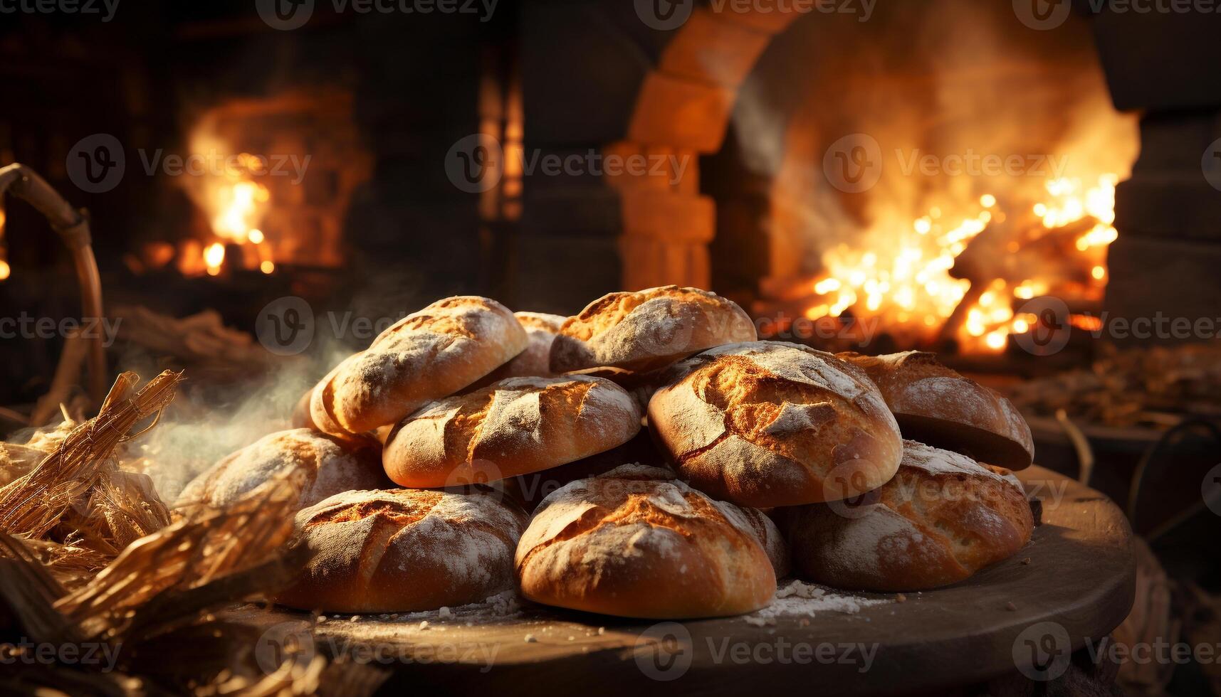 ai gegenereerd vers gebakken brood, een symbool van eigengemaakt warmte en voeding gegenereerd door ai foto