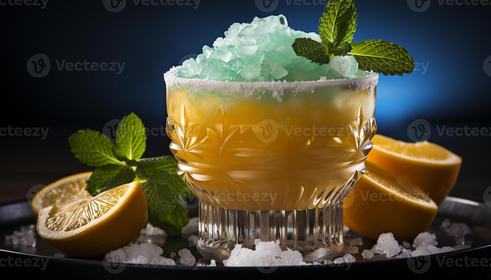 ai gegenereerd vers mojito met citrus fruit en munt blad in drinken glas gegenereerd door ai foto