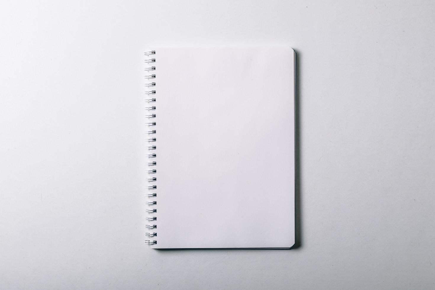 geopend notitieboekje. verticale blanco beurt met metalen zilveren spiraal. mock up van organisator of dagboek geïsoleerd foto