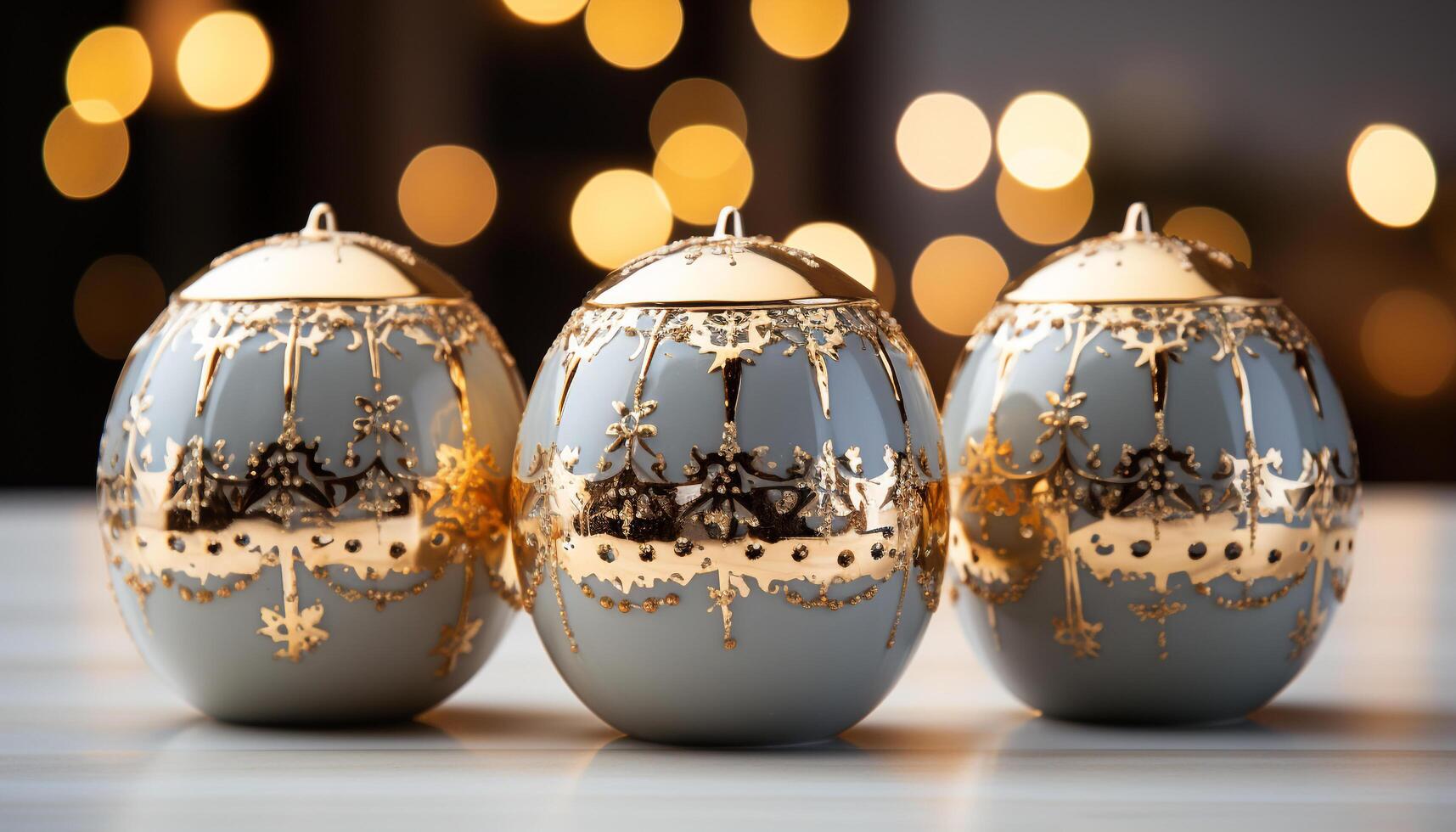 ai gegenereerd glimmend goud Kerstmis ornament verlicht elegant tafel decoratie gegenereerd door ai foto
