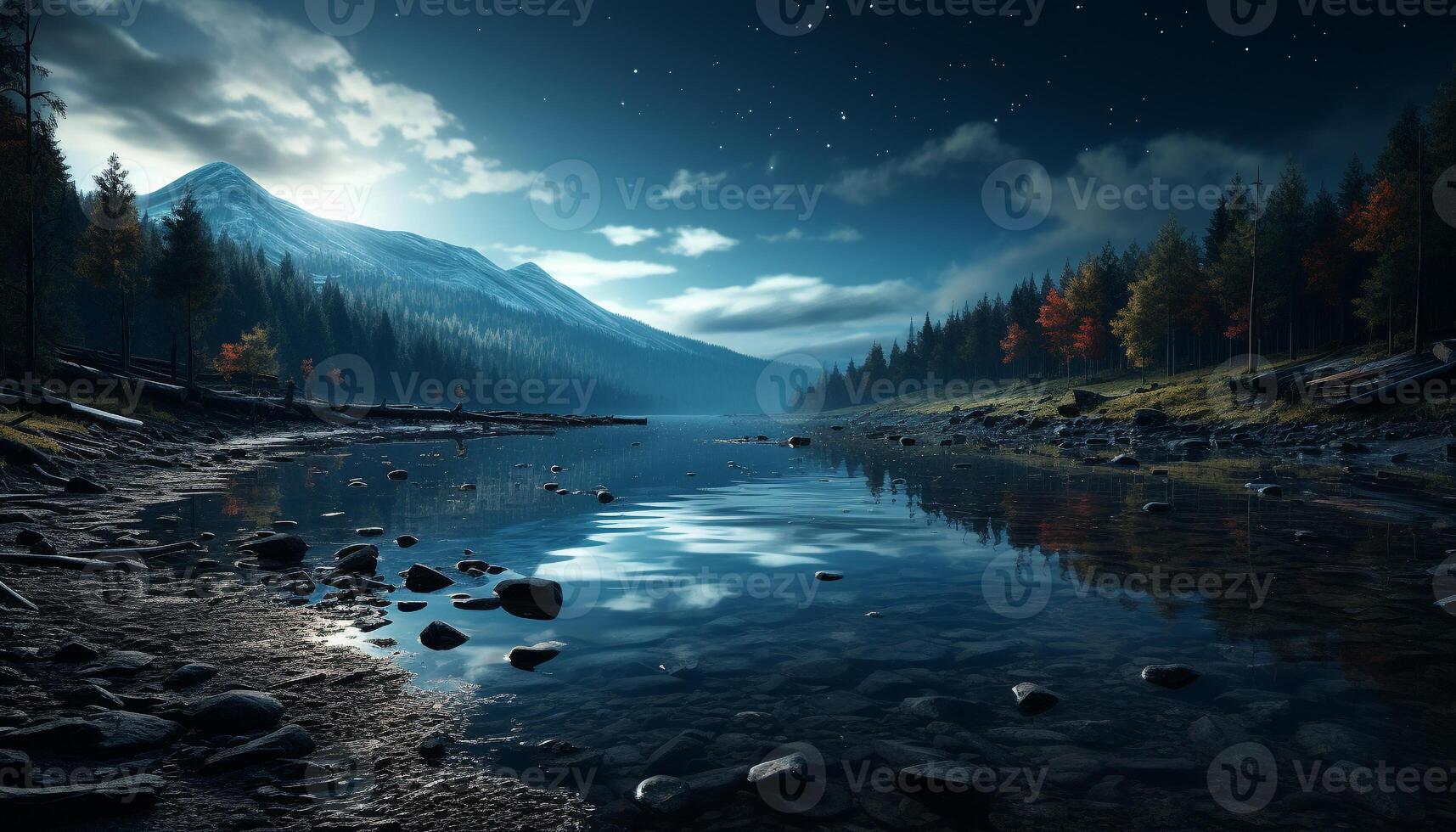 ai gegenereerd rustig tafereel berg top weerspiegelt in blauw water, natuur schoonheid gegenereerd door ai foto